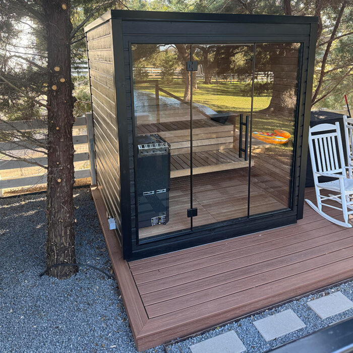 5 Person Mira L Spa-Grade Sauna | Glass Front Outdoor Cabin by Auroom | Black or Natural Finish - Image 18