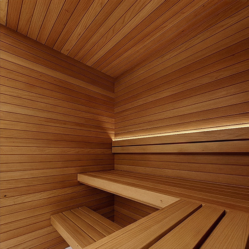 Thermo-aspen sauna door trim casing with smooth finish in a modern sauna interior