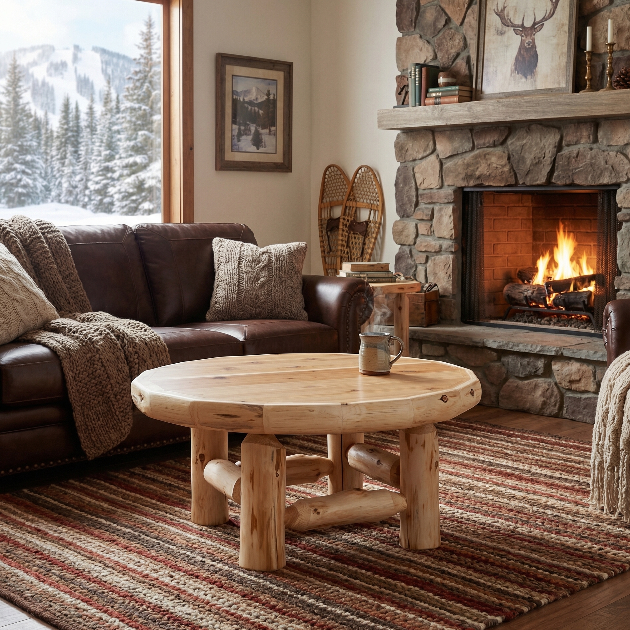 Cedar Log Circle Coffee Table handcrafted from northern white cedar